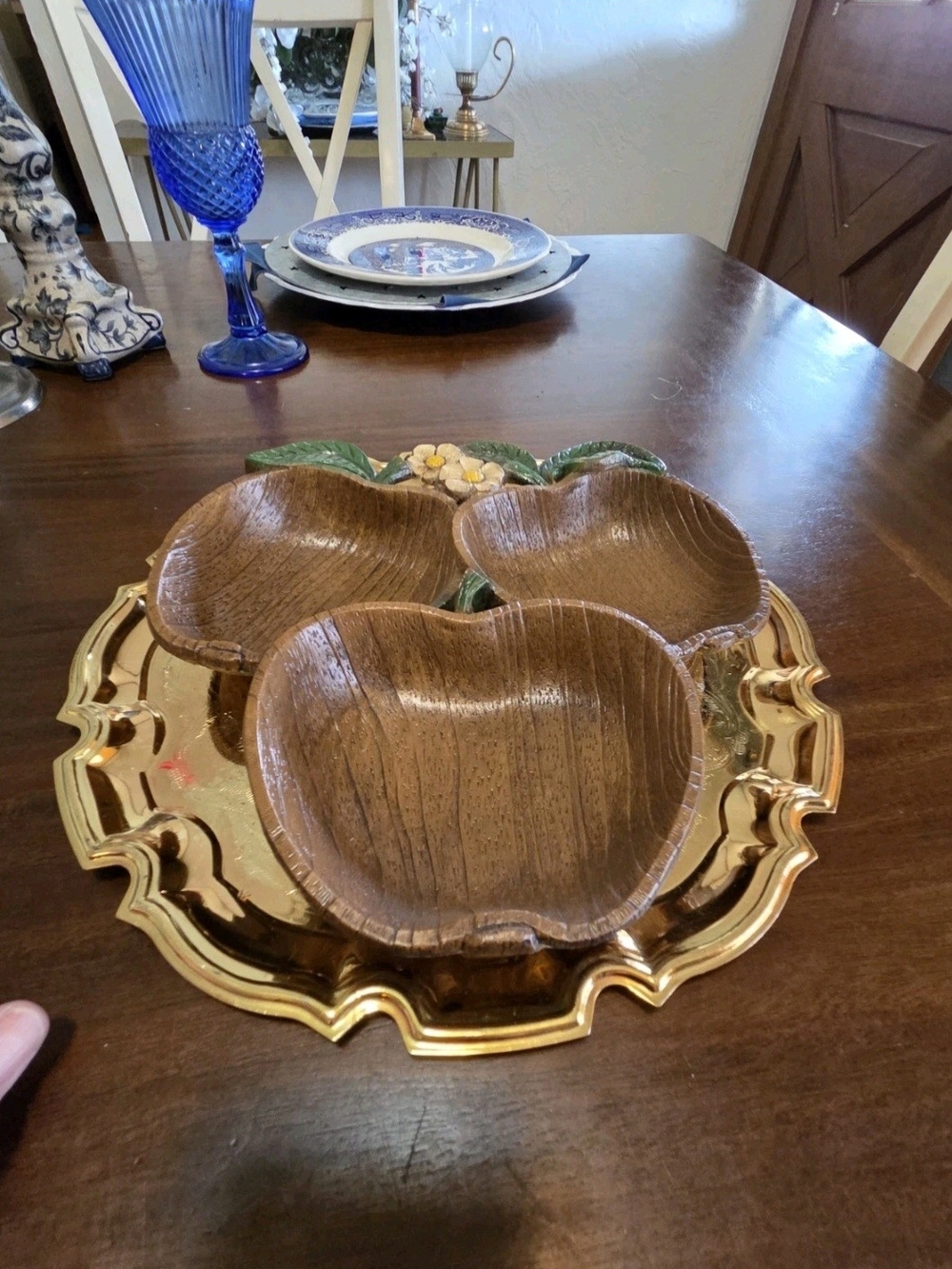 Decorative Wood Apple Serving Bowl - Brown Vintage